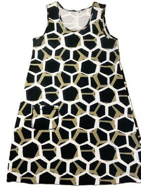 Geometric Print Ladies Dress Medium Black White Summer Beach Minimalist Read
